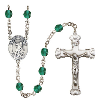 Silver Plated 6mm Fire Polished Saint Christopher/Lacrosse Rosary in Zircon