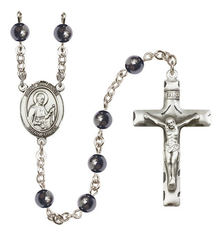 Silver Plated 6mm Hematite Saint Camillus of Lellis Rosary