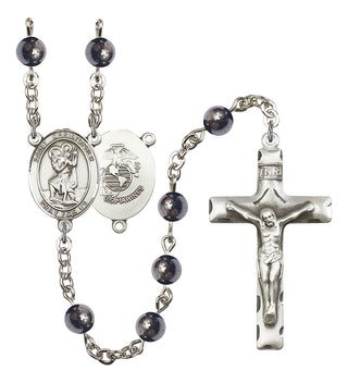 Saint Christopher and Marines Rosary with 6mm Hematite Beads