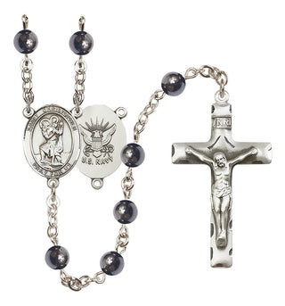 Silver-Plated 6mm Saint Christopher / Navy Rosary