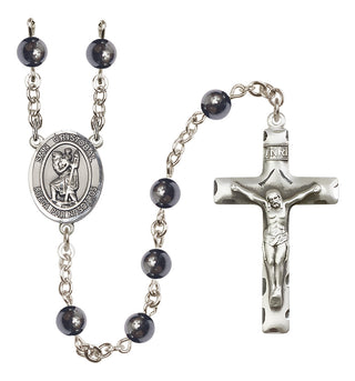 Silver-Plated 6mm San Cristobal  Engraved Catholic Rosaries