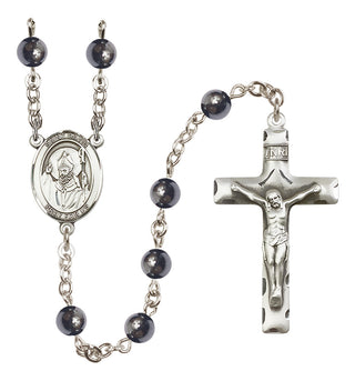 Silver Plated 6mm Hematite Saint David of Wales Rosary