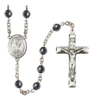 Silver Plated 6mm Hematite Saint Helen Rosary