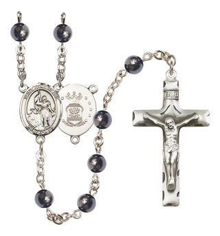Silver Plated 6mm Hematite Saint Joan of Arc / Air Force Rosary