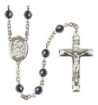 Silver Plated 6mm Hematite Saint Joseph Rosary