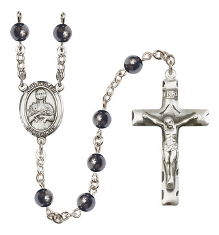 Silver Plated 6mm Hematite Saint Kateri Tekakwitha Rosary
