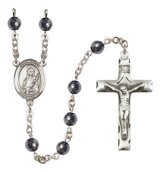 Silver Plated 6mm Hematite Saint Lucia of Syracuse Rosary