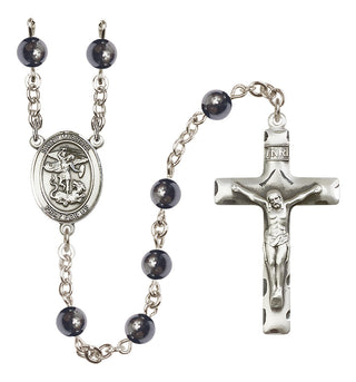 Silver-Plated 6mm Saint Michael the Archangel  Engraved Catholic Rosaries