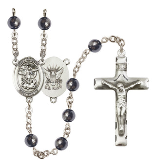 Silver-Plated 6mm Saint Michael / Navy Rosary
