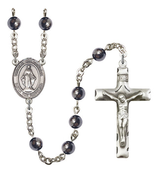 Virgen Milagrosa Rosary with 6mm Hematite Beads