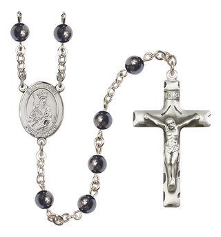 Silver Plated 6mm Hematite Saint Louis Rosary