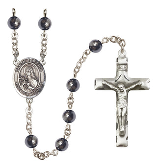 Silver Plated 6mm Hematite Santa Teresita Rosary