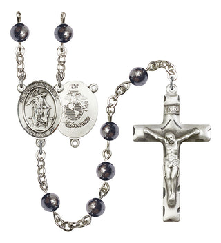 Guardian Angel and Marine Corp Rosary with 6mm Hematite Beads