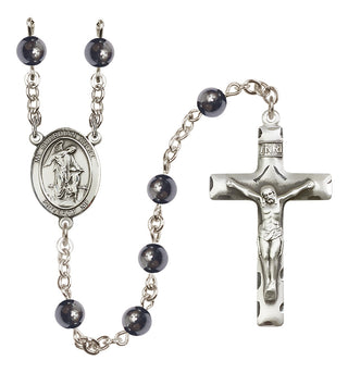 Silver Plated 6mm Hematite Guardian Angel w/Child Rosary