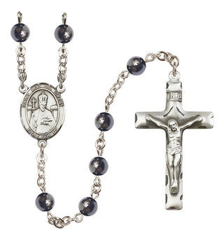 Silver Plated 6mm Hematite Saint Leo the Great Rosary