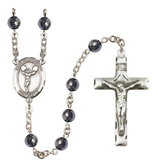 Silver Plated 6mm Hematite Saint Christopher/Cheerleading Rosary