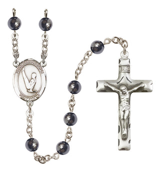 Silver Plated 6mm Hematite Saint Christopher/Gymnastics Rosary