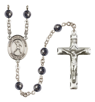 Silver-Plated 6mm Saint Christopher/Football Rosary