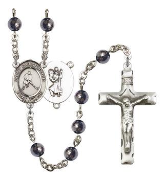 Saint Christopher and Ice Hockey Rosary with 6mm Hematite Beads