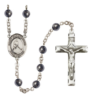 Silver-Plated 6mm Saint Christopher/Ice Hockey Rosary
