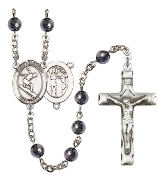 Saint Sebastian and Surfing Rosary with 6mm Hematite Beads