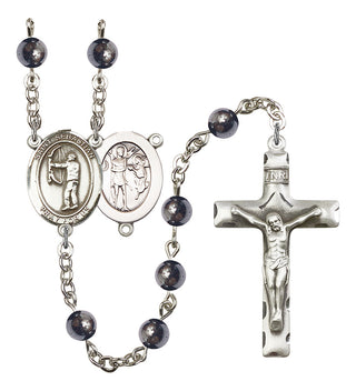 Saint Sebastian and Archery Rosary with 6mm Hematite Beads