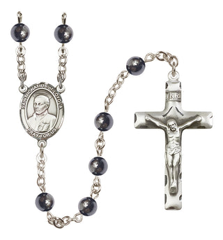 Silver Plated 6mm Hematite Saint Ignatius of Loyola Rosary