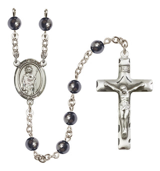 Silver Plated 6mm Hematite Saint Grace Rosary
