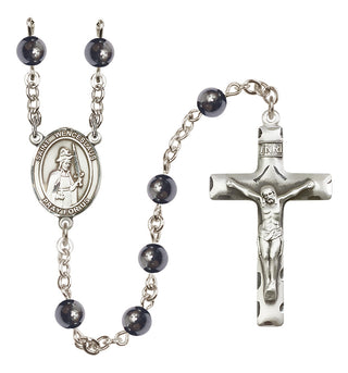 Silver-Plated 6mm Saint Wenceslaus  Engraved Catholic Rosaries