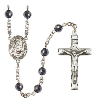 Silver Plated 6mm Hematite Saint Edburga of Winchester Rosary