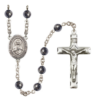 Silver Plated 6mm Hematite Corazon Inmaculado de Maria Rosary