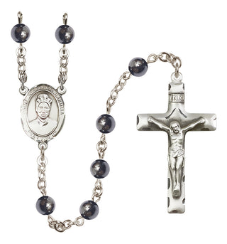 Silver Plated 6mm Hematite Saint Josephine Bakhita Rosary