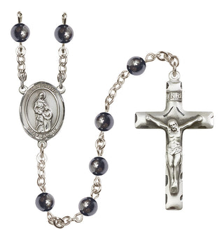 Silver Plated 6mm Hematite Saint Anne Rosary