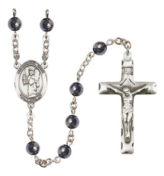 Silver Plated 6mm Hematite Saint Uriel the Archangel Rosary