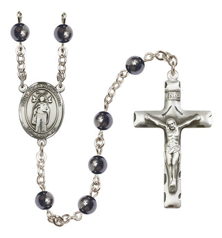 Silver Plated 6mm Hematite Saint Ivo of Kelmartin Rosary