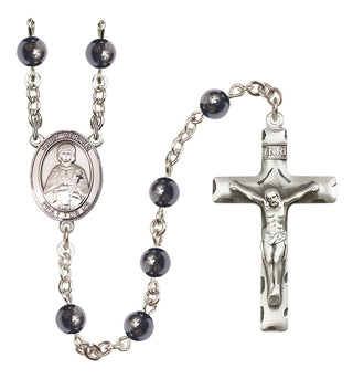 Silver-Plated 6mm Saint Gerald  Engraved Catholic Rosaries