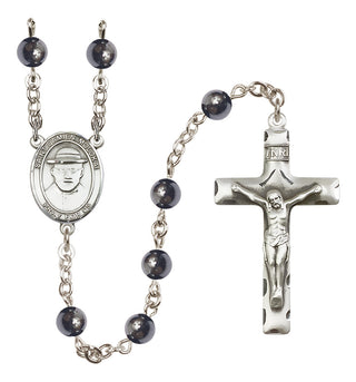 Silver-Plated 6mm Saint Damien of Molokai  Engraved Catholic Rosaries