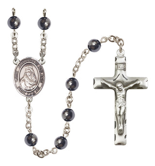 Silver Plated 6mm Hematite Saint Jadwiga of Poland Rosary