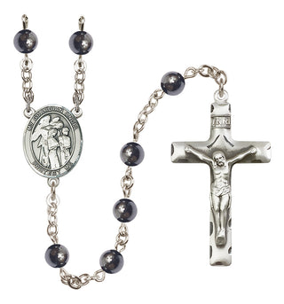 Silver Plated 6mm Hematite Guardian Angel w/Children Rosary