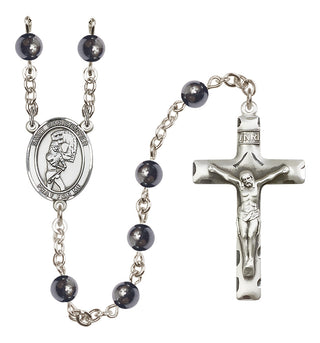 Silver-Plated 6mm Saint Christopher/Softball Rosary