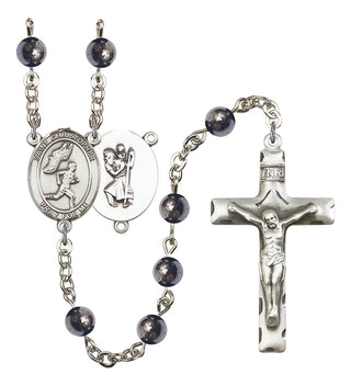 Saint Christopher and Track&Field Rosary with 6mm Hematite Beads