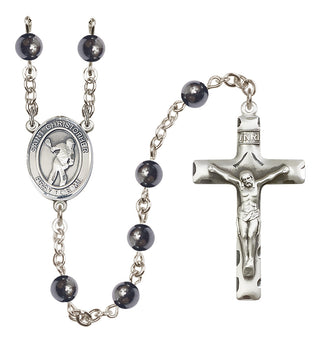 Silver-Plated 6mm Saint Christopher/Lacrosse Rosary