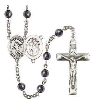 Saint Sebastian and Track & Field-Woman Rosary with 6mm Hematite Beads