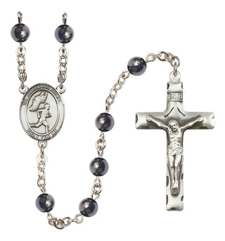 Silver-Plated 6mm Guardian Angel/Track&Field-Men Rosary