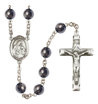 Silver-Plated 8mm Saint Ann  Engraved Catholic Rosaries