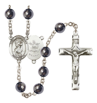 Silver-Plated 8mm Saint Christopher / Army Rosary