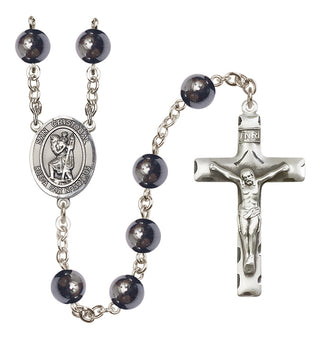 Silver Plated 8mm Hematite San Cristobal Rosary