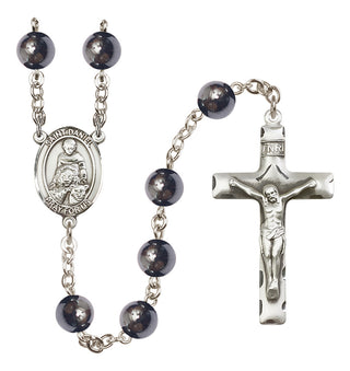 Silver Plated 8mm Hematite Saint Daniel Rosary