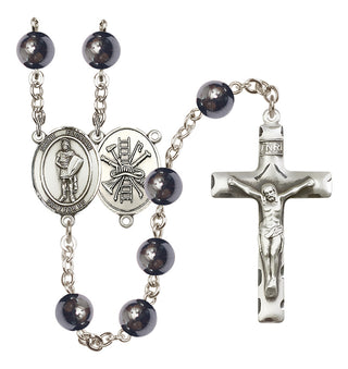 Silver Plated 8mm Hematite Saint Florian/Firefighter Rosary