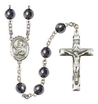 Silver Plated 8mm Hematite Saint Francis Xavier Rosary